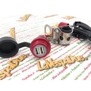 Toma USB de aluminio rojo impermeable de 4,6 mm para Vespa con soporte para manillar y faro bajo.