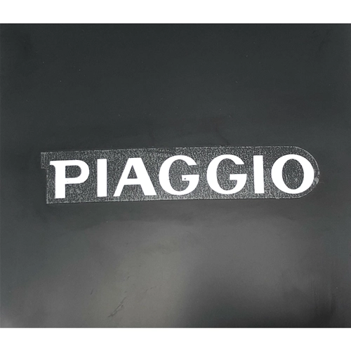 Piaggio-Schriftzug für die Frontschürze der VESPA PX 125, 150 und 200 (Baujahre 1997–2000) in Weiß auf transparentem Untergrund