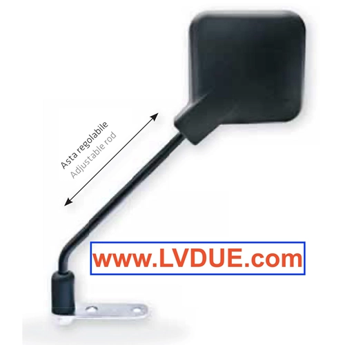 Rétroviseur extérieur gauche noir carré pour Vespa 50, 125, 150, 180, 200, PX, PE et Sprint, avec support.