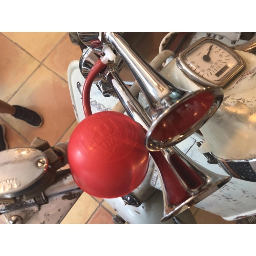 Poli Brescia Air Horns with Red Handlebar Pump for Vespa Moto Guzzi Lambretta Fiat Alfaromeo Ciao Bravo Grillo Bike Bicycle etc.