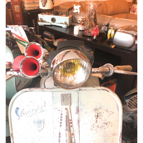 Poli Brescia Air Horns with Red Handlebar Pump for Vespa Moto Guzzi Lambretta Fiat Alfaromeo Ciao Bravo Grillo Bike Bicycle etc.