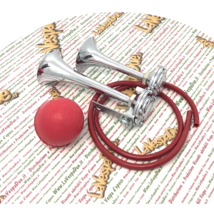 Poli Brescia Air Horns with Red Handlebar Pump for Vespa Moto Guzzi Lambretta Fiat Alfaromeo Ciao Bravo Grillo Bike Bicycle etc.