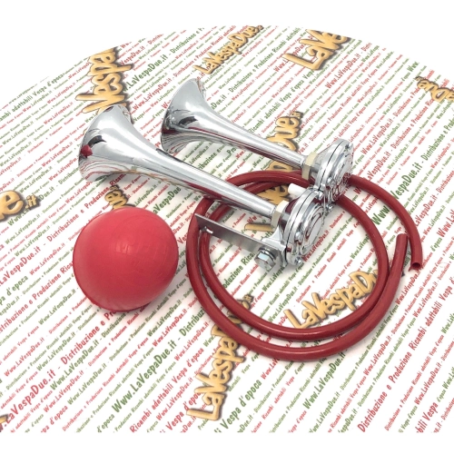 Poli Brescia Air Horns with Red Handlebar Pump for Vespa Moto Guzzi Lambretta Fiat Alfaromeo Ciao Bravo Grillo Bike Bicycle etc.