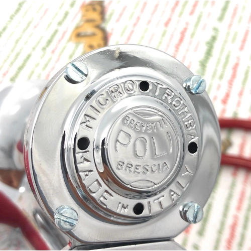 Poli Brescia Air Horns with Red Handlebar Pump for Vespa Moto Guzzi Lambretta Fiat Alfaromeo Ciao Bravo Grillo Bike Bicycle etc.