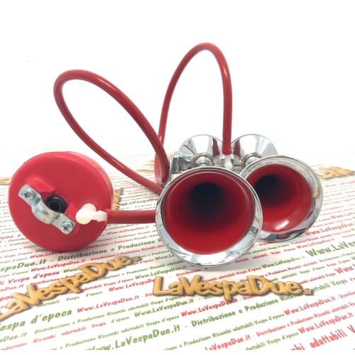 Poli Brescia Air Horns with Red Handlebar Pump for Vespa Moto Guzzi Lambretta Fiat Alfaromeo Ciao Bravo Grillo Bike Bicycle etc.