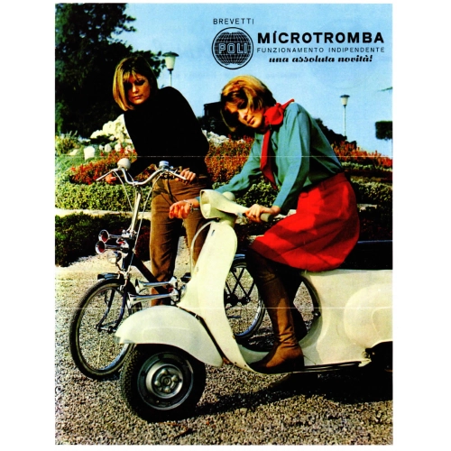 Poli Brescia Air Horns with Red Handlebar Pump for Vespa Moto Guzzi Lambretta Fiat Alfaromeo Ciao Bravo Grillo Bike Bicycle etc.