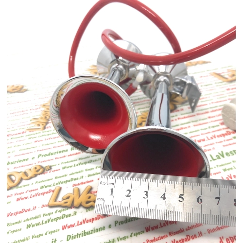 Poli Brescia Air Horns with Red Handlebar Pump for Vespa Moto Guzzi Lambretta Fiat Alfaromeo Ciao Bravo Grillo Bike Bicycle etc.