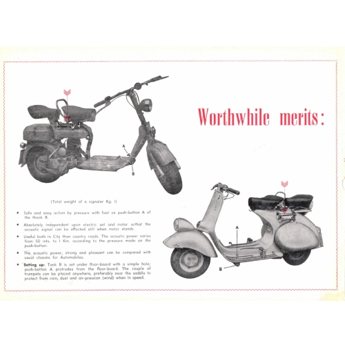 Poli Brescia Air Horns with Foot Pump for Vespa Lambretta Fiat Alfaromeo etc.