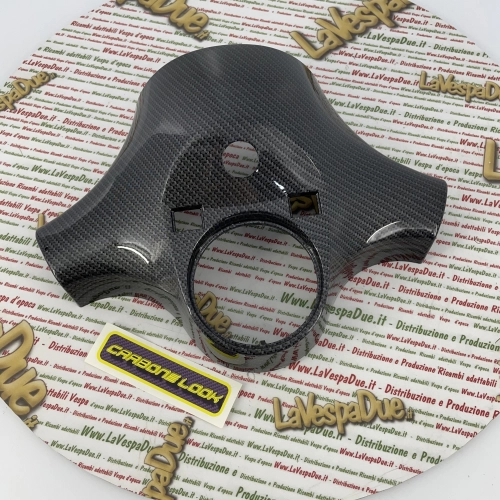 Cache-guidon trois trous aspect carbone Vespa PX PE première série 125 150 200, produit italien 80 125 150 200