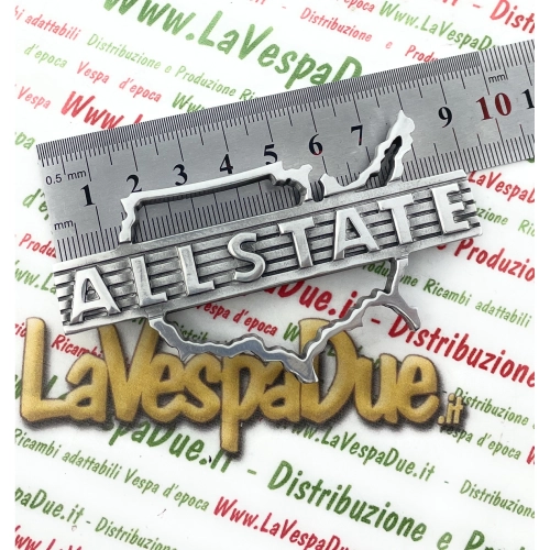 Placa frontal con emblema VESPA ALLSTATE USA, modelo para el mercado estadounidense, con 3 pines.