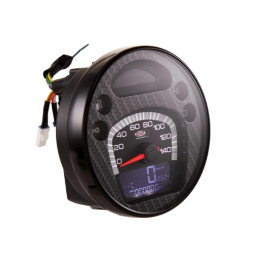 Contachilometri contagiri SIP 50000223 2.0 CARBON STYLE VESPA 80 125 150 200 PX E arcobaleno LUSSO 98 MY adattabile anche per GTV GT60 quadrante nero numeri bianchi cornice acciaio inox 24 funzioni digitale analogico