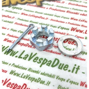 Kit goupille fendue, écrou et rondelle pour la fixation du tambour de roue VESPA 50 90 125 PRIMAVERA ET3 PK PX NLR VBB SPRINT RALLY GT SPRINT