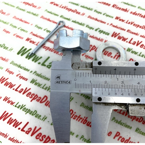 Kit goupille fendue, écrou et rondelle pour la fixation du tambour de roue VESPA 50 90 125 PRIMAVERA ET3 PK PX NLR VBB SPRINT RALLY GT SPRINT