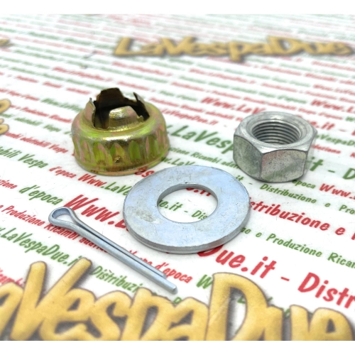 Satzmutter, Unterlegscheibe, Kappe und Splint für hintere Trommel VESPA PK PX PE COSA T5 50 80 125 150 200 ro 194424 563728 194423 012789