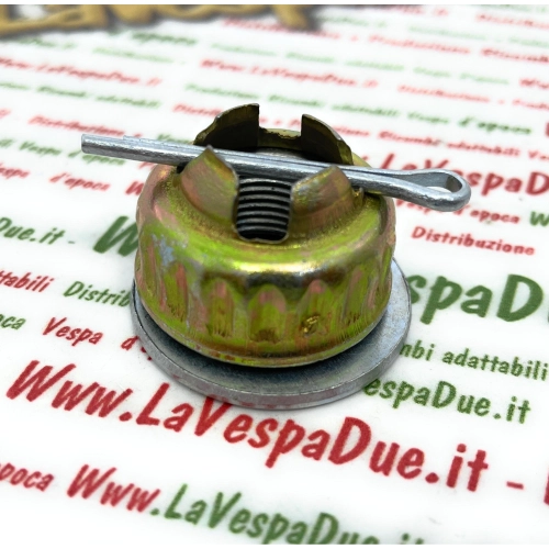 Satzmutter, Unterlegscheibe, Kappe und Splint für hintere Trommel VESPA PK PX PE COSA T5 50 80 125 150 200 ro 194424 563728 194423 012789