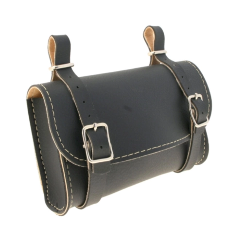 Black faux leather saddle bag for PIAGGIO CIAO SI BOXER BRAVO moped handlebars