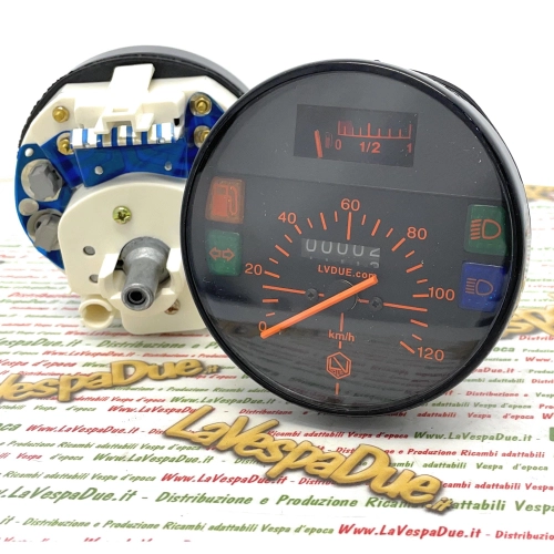 LVDUE Schwarzer Tachometer 120 km/h, orange Skala für Vespa PK XL N RUSH 50 125