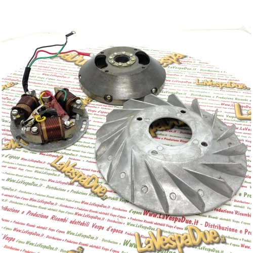 Flywheel with stator 6 volts 3 wires with tips and capacitor for VESPA SPRINT SPRINT VELOCE SUPER TS GTR GT VNB VBB etc...
