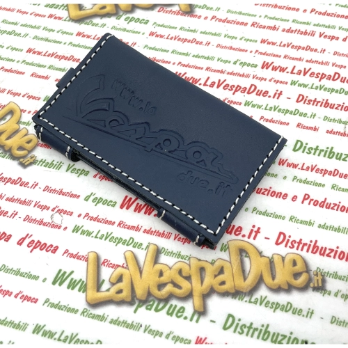 Portachiavi VESPA APE e LAMBRETTA antigraffio porta documenti tipo carta di credito pubblicitario in pelle con clip ed anello VESPA APE e LAMBRETTA