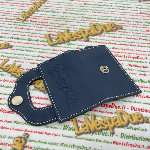 Portachiavi VESPA APE e LAMBRETTA antigraffio porta documenti tipo carta di credito pubblicitario in pelle con clip ed anello VESPA APE e LAMBRETTA