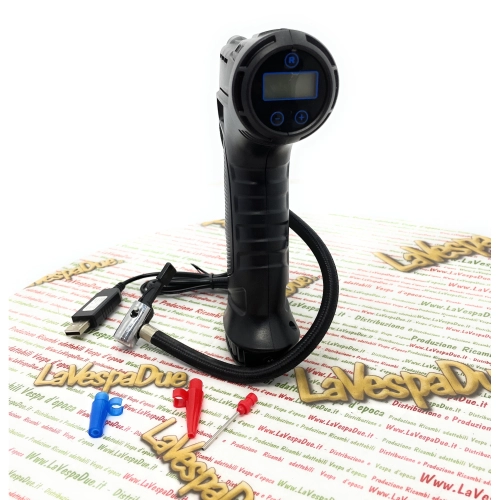 Compresor de aire portátil inalámbrico digital y recargable a batería de 12 V, bomba infladora para coches, motocicletas, bicicletas, VESPA, APE y LAMBRETTA.