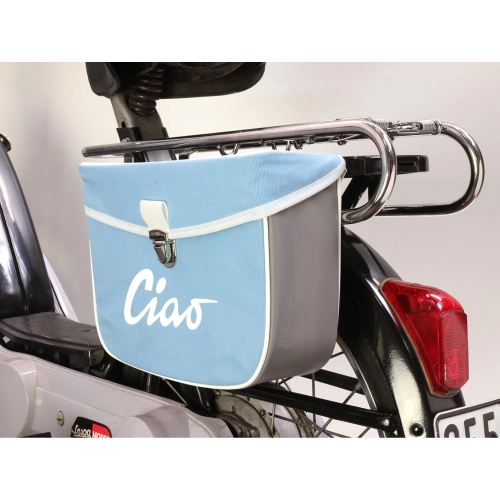 Rear side bag for PIAGGIO CIAO mopeds, blue and grey