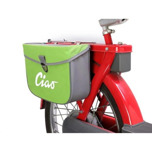 Rear side bag for PIAGGIO CIAO mopeds, grey and green