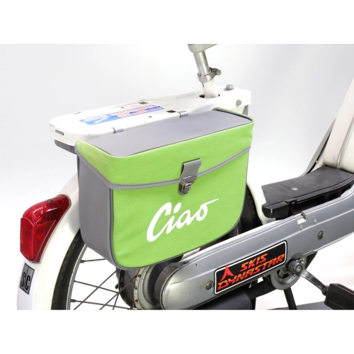 Rear side bag for PIAGGIO CIAO mopeds, grey and green