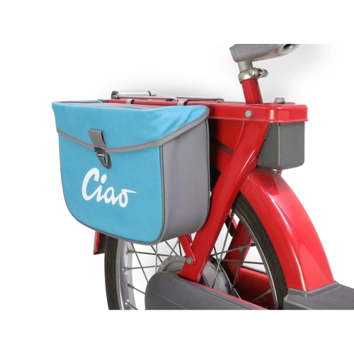 Rear side bag for PIAGGIO CIAO mopeds, grey and turquoise