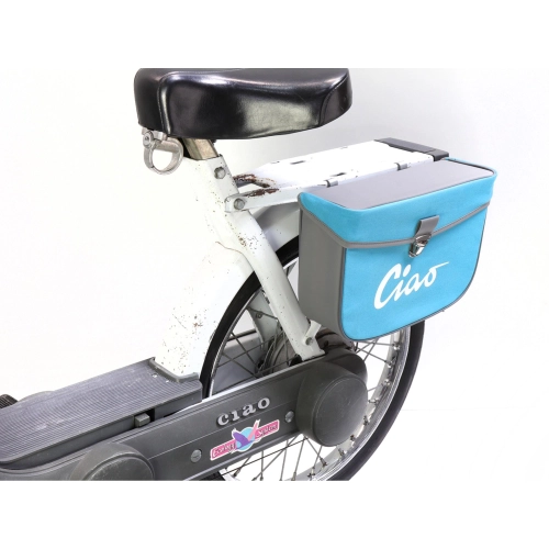 Rear side bag for PIAGGIO CIAO mopeds, grey and turquoise