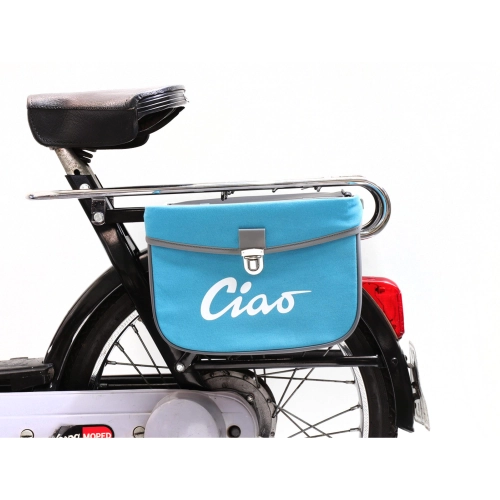 Rear side bag for PIAGGIO CIAO mopeds, grey and turquoise