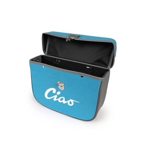 Rear side bag for PIAGGIO CIAO mopeds, grey and turquoise