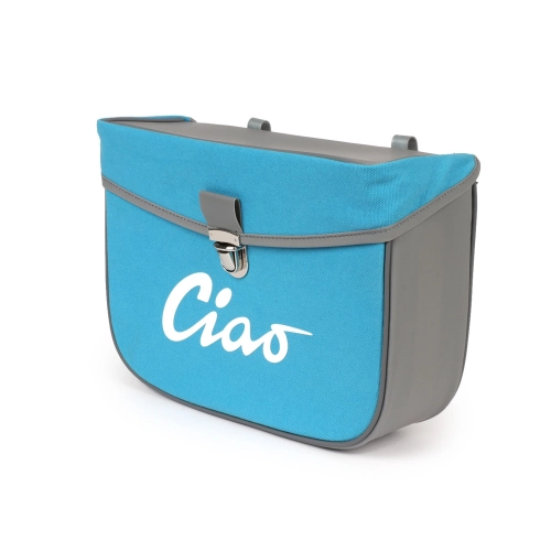 Rear side bag for PIAGGIO CIAO mopeds, grey and turquoise