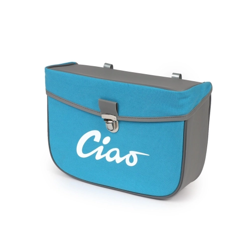 Rear side bag for PIAGGIO CIAO mopeds, grey and turquoise