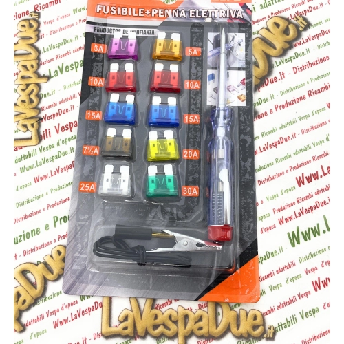 Standard blade fuse set with electric phase tester screwdriver for VESPA APE LAMBRETTA FIAT