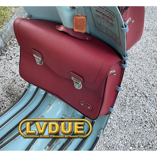 Burgunderrote Frontschutz-Topcase-Tasche für VESPA 125 150 VNB VNA VBB mit Schultergurt, italienisches Handwerksprodukt