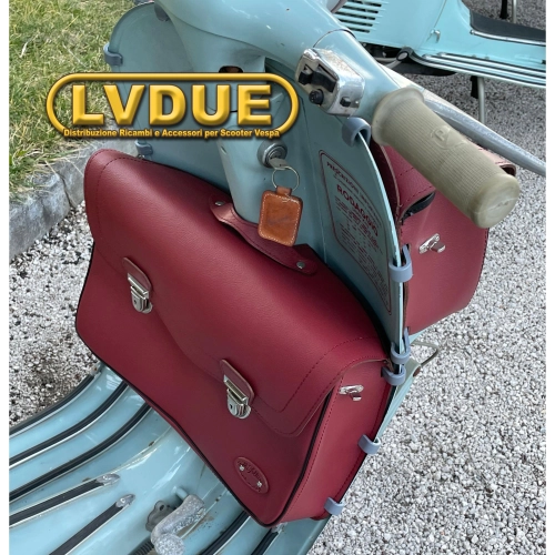 Burgunderrote Frontschutz-Topcase-Tasche für VESPA 125 150 VNB VNA VBB mit Schultergurt, italienisches Handwerksprodukt