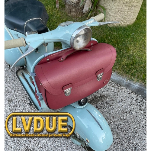 Burgunderrote Frontschutz-Topcase-Tasche für VESPA 125 150 VNB VNA VBB mit Schultergurt, italienisches Handwerksprodukt