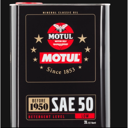 MOTUL CLASSIC SAE 50 Motor- und Getriebeöl im 2-Liter-Eisenkanister. Geeignet für VESPA 50, 90, 125, 150, 160, 180, 200 Oldtimer und Motorräder (Baujahr vor 1950). Einbereichsöl.