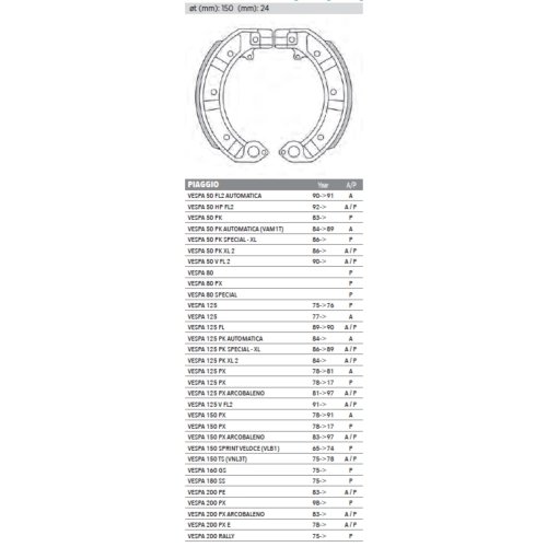 Mâchoires de frein NEWFREN FTR avant ou arrière VESPA 50 90 125 150 180 200 SPECIAL SS V FL2 HP PK XL S TS GT GTR SPRINT VELOCE RALLY GL PX PE ARCOBALENO 160 GS 180 SS contre les dépôts d'eau, de sable et de terre ro 2464094 2454095 180200 061034