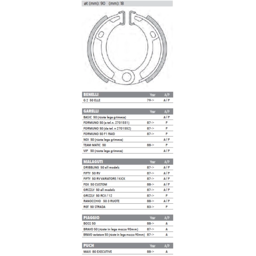 NEWFREN FTR front brake shoes for PIAGGIO 50 BOSS BRAVO alloy wheels 90 mm hub against water, sand and soil deposits