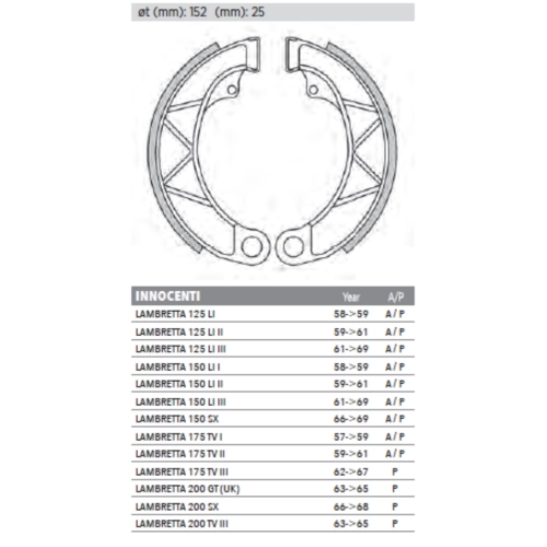 NEWFREN PRO RACE front or rear brake shoes for LAMBRETTA 125 150 200 LI SX 175 TV 2nd greater friction and shorter braking distance ro 15044040