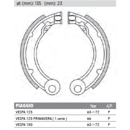 Mâchoires de frein arrière NEWFREN PRO RACE pour VESPA 125 150 VNB4 VNB5 VNB6 VBB2 SUPER : friction accrue et distance de freinage réduite (1963-1972) ro 078170 096153