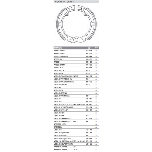 NEWFREN PRO RACE front brake shoes VESPA NLR SPECIAL PRIMAVERA ET3 SS SUPER SPORT SPECIAL PK S XL SUPER 50 90 125 150 rear V98 greater friction and shorter braking distance ro 266506 091058 267757 022001 003523 018020