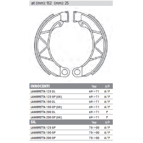 Mâchoires de frein avant ou arrière NEWFREN PRO RACE pour LAMBRETTA DL GP 100 125 150 200 : friction accrue et distance de freinage réduite (réf. 22044040)