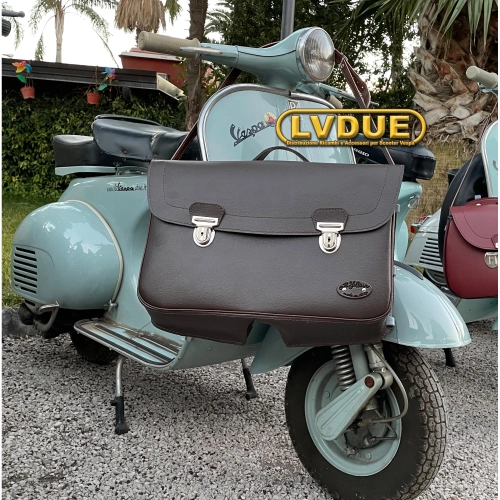 Sacoche arrière/avant marron pour Vespa 125/150 Super Sprint Veloce GT GTR GL avec bandoulière. Produit artisanal italien.