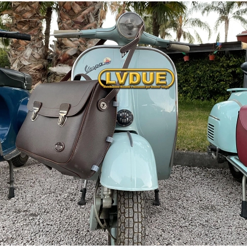 Sacoche arrière/avant marron pour Vespa 125/150 Super Sprint Veloce GT GTR GL avec bandoulière. Produit artisanal italien.