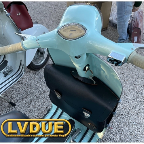 Sacoche arrière/avant noire pour Vespa 125/150 Super Sprint Veloce GT GTR GL avec bandoulière. Produit artisanal italien.