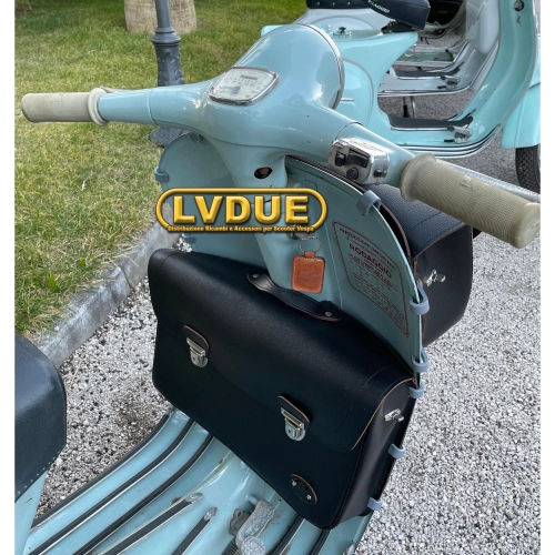 Sacoche arrière/avant noire pour Vespa VESPA 125 150 VNB VNA VBB avec bandoulière. PRODUIT ARTISANAL ITALIEN