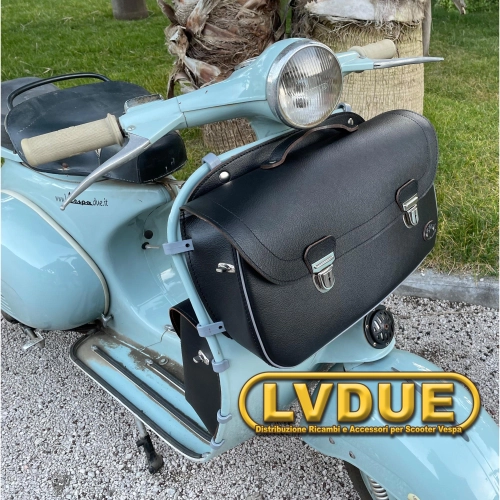 Black front shield top case bag for VESPA 125 150 VNB VNA VBB with shoulder strap. ITALIAN ARTISAN PRODUCT.